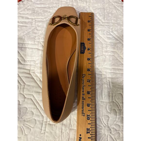 Asos Nude Ballet Flat With Square Toe and Gold Buckle- Size US 7 (UK Size 5) - Picture 9 of 9